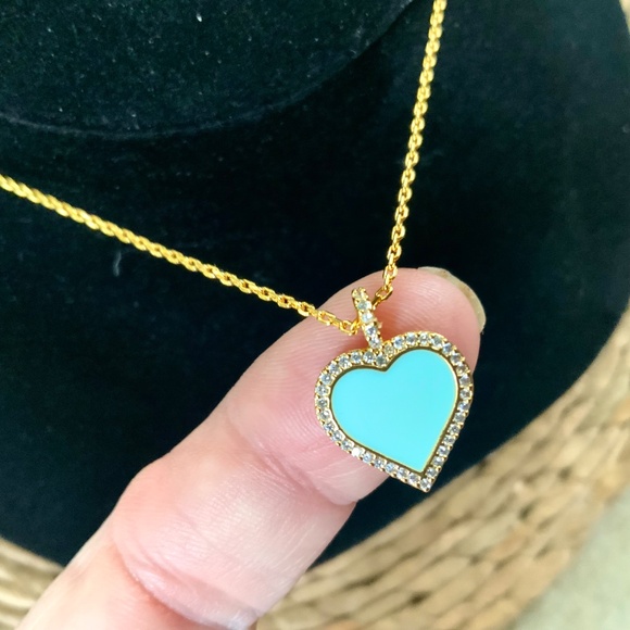 Kate Spade Necklace TAKE HEART 🩷Charming TIFFANY BLUE CZ/ENAMEL GOLD CHAIN - Picture 9 of 11